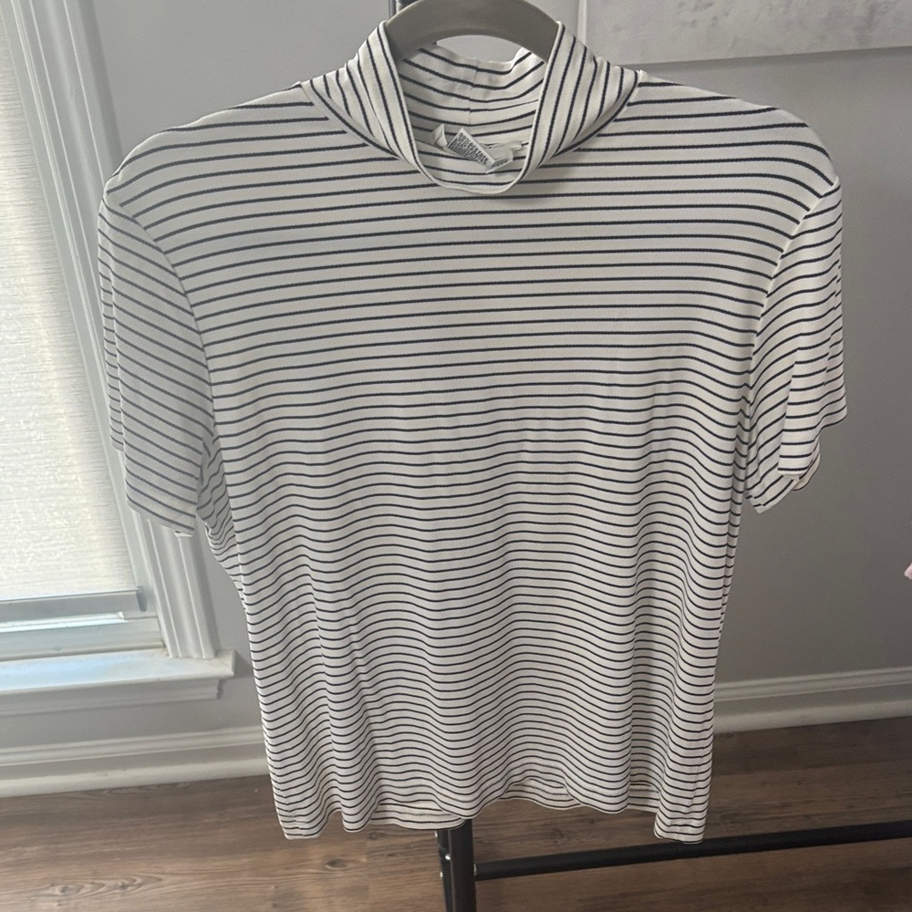 Talbots Black and White Striped Turtleneck Top